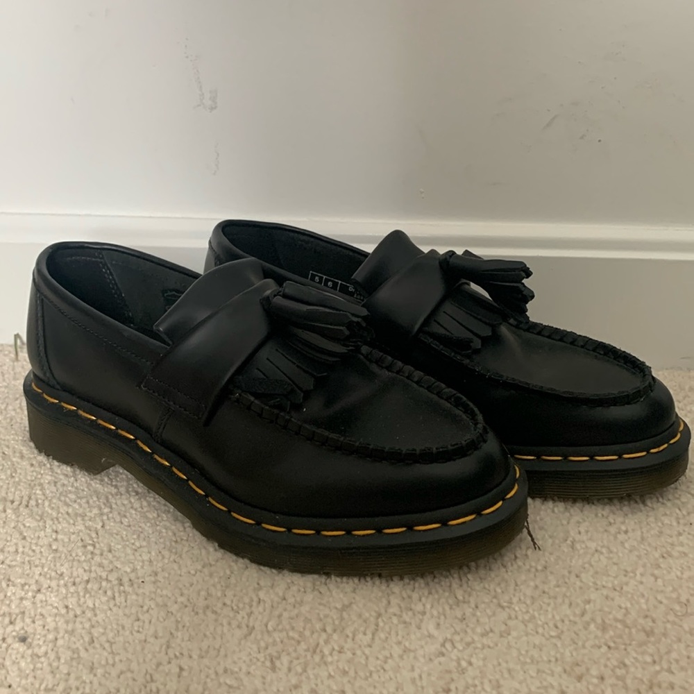 Dr Marten’s Adrian Yellow Stitch Leather Tassel Loafers